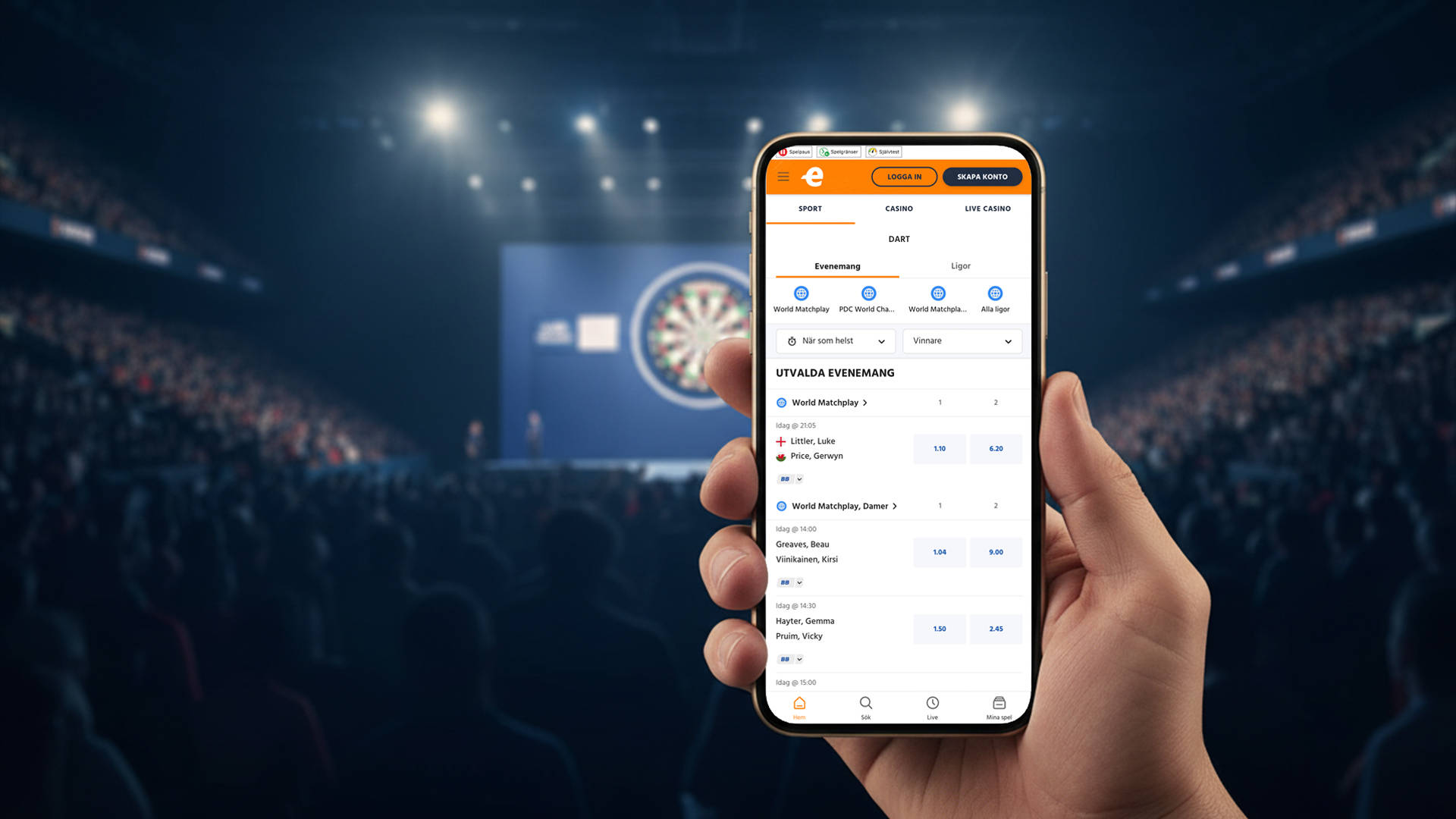 hur fungerar betting på dart med odds som visas på en mobil.