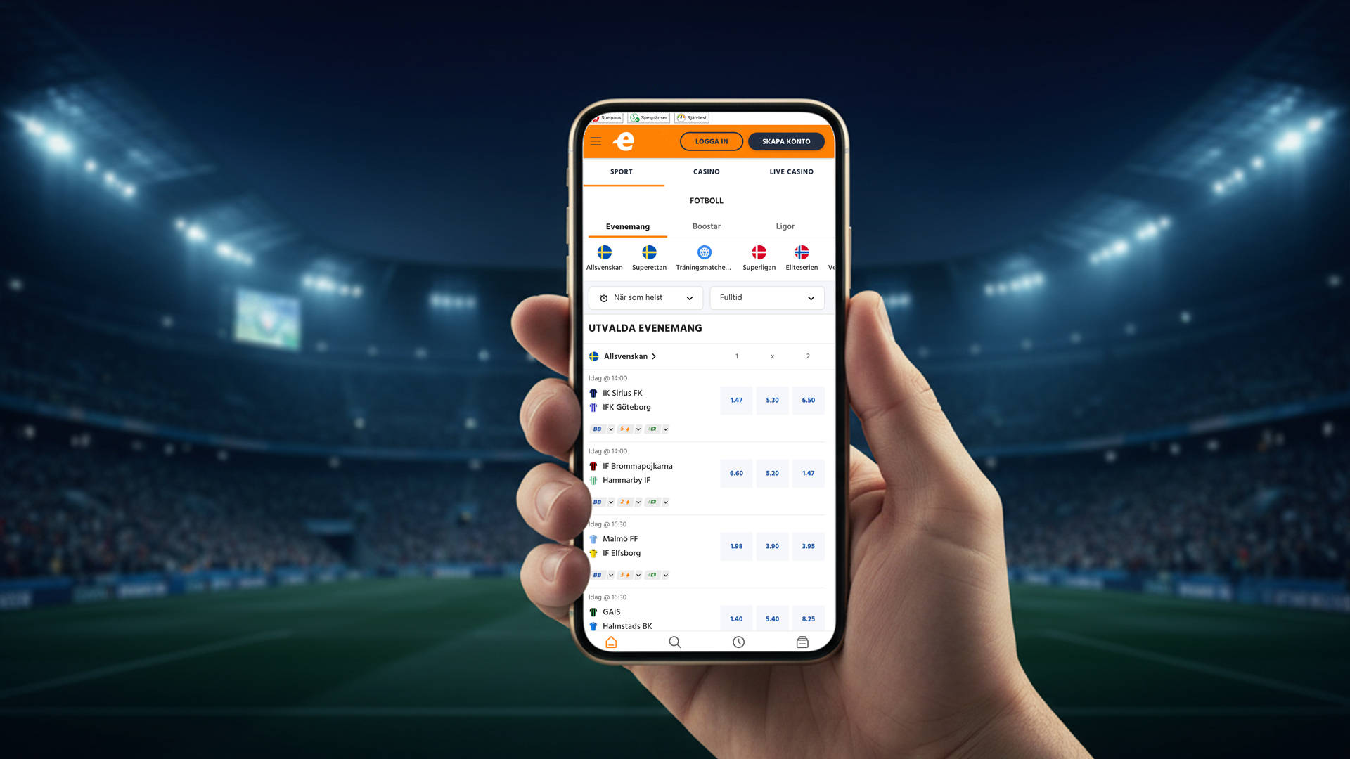 fotbolls odds visas på en mobil.